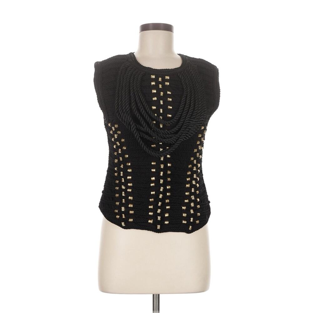 Balmain x H&M Sleeveless Embroidered Rope Top Blouse Black Gold Size US 8